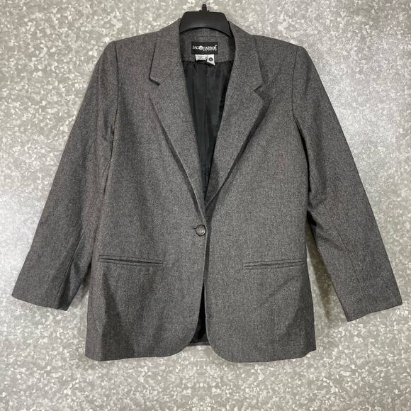 Sag Harbor Petite Women's Gray Academia Blazer Elbow Patches - Size 8P - Wool - Picture 1 of 7